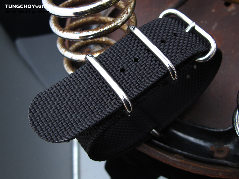 MiLTAT 25mm Zulu military watch strap ballistic nylon armband, Polished - Black
