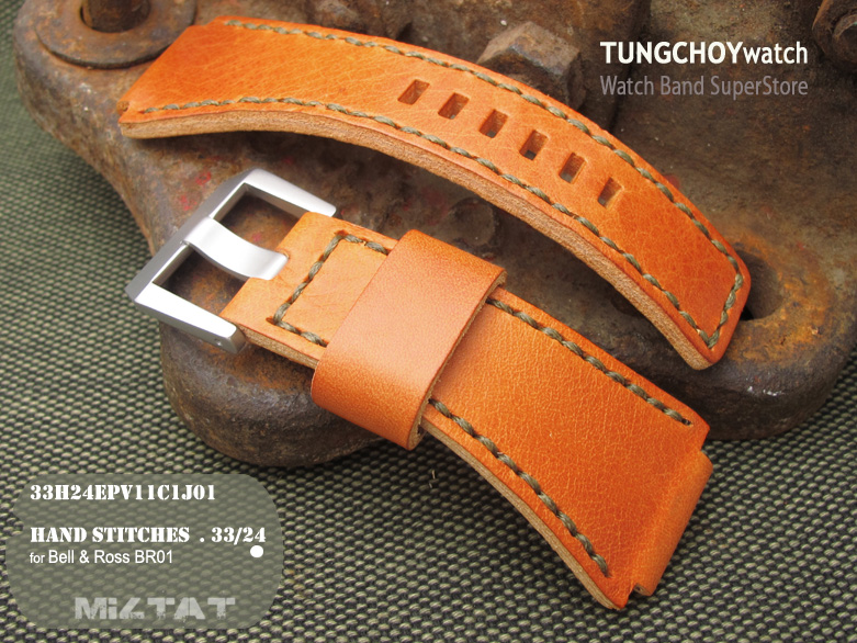 MiLTAT Hand Stitch Bell & Ross BR01 Orange Calfskin Watch Strap, Buckle included