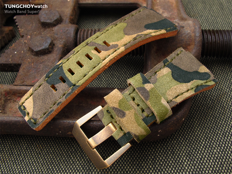 MiLTAT Forest Camouflage Leather of Art Watch Strap for Bell & Ross BR01, IP Antique Bronze Buckle