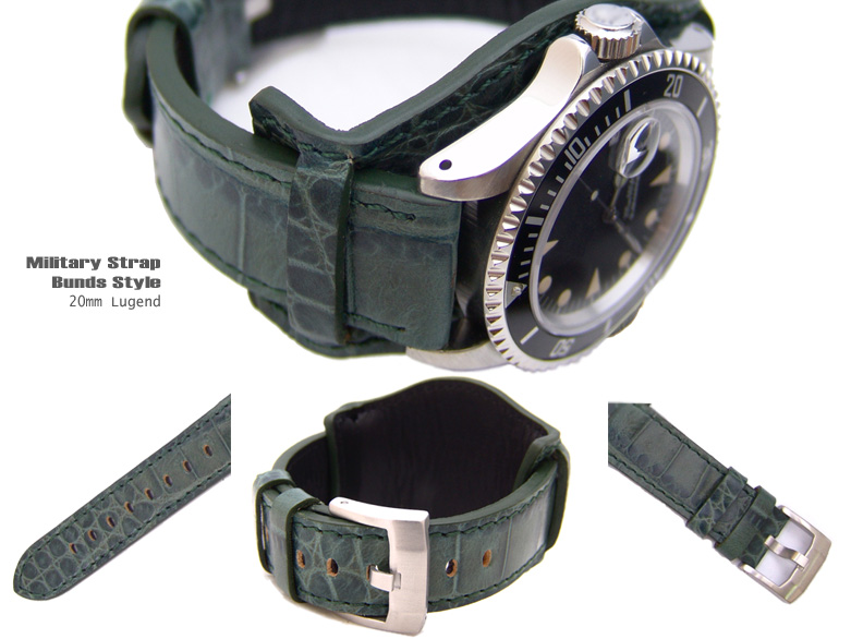 20mm Bunds Military LAKE BLUE CrocoCalf Watch Strap-316L Buckle