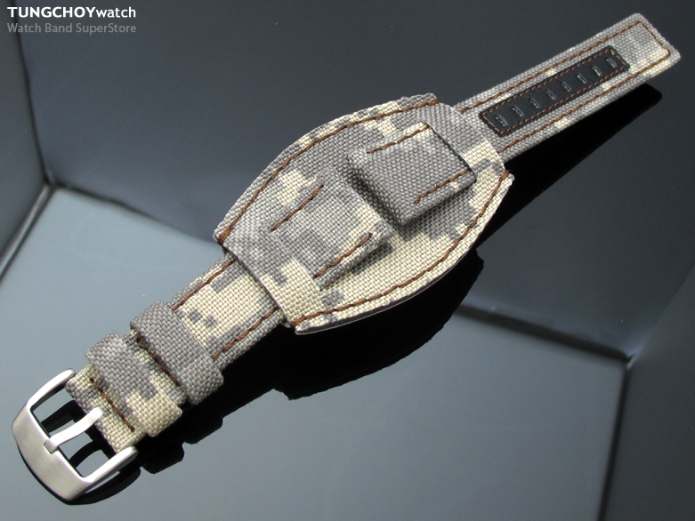 20mm Military Bunds Digital Camo Pattern Watch Strap, Brown Stitches