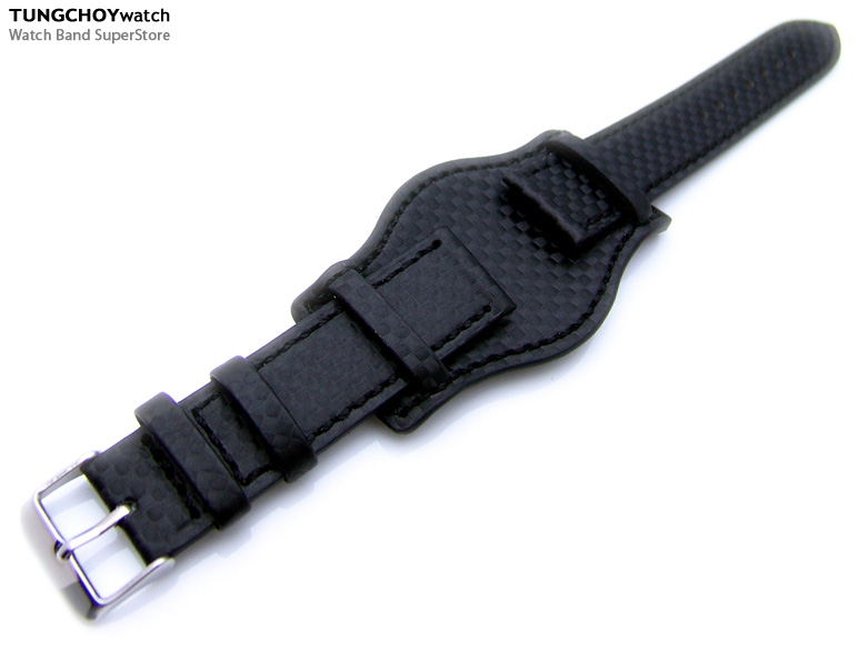20mm Army Bund Carbon Fibre Pattern Watch Band BLACK