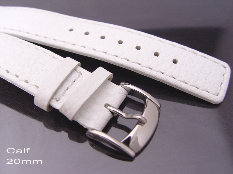20mm Calf White Leather Watch Band Square Tail End Design Watch Strap