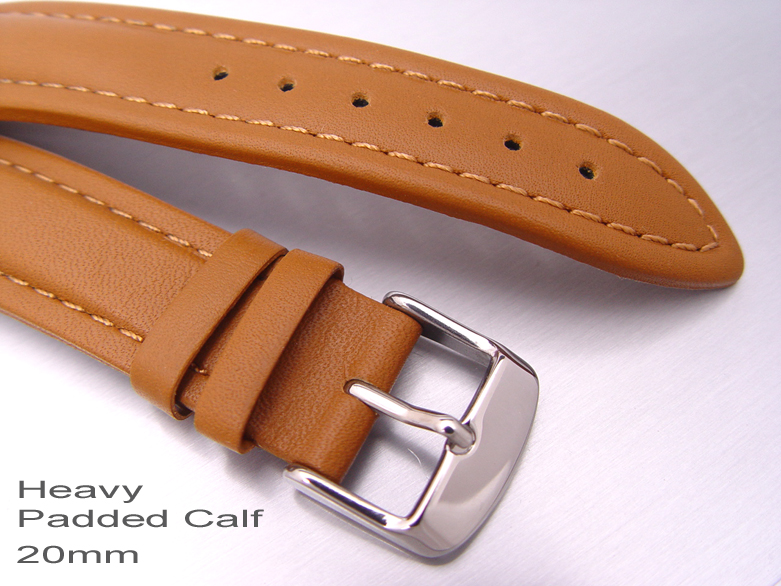 20mm Heavy Padded Brown Calf Watch Band Watch Strap