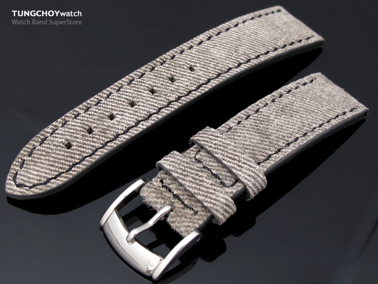 20mm Grey Denim Pattern on Calf Watch Strap