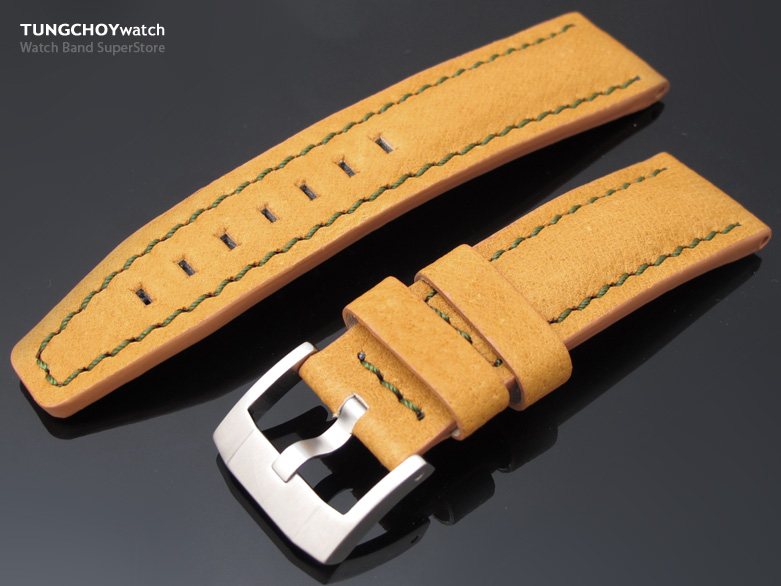 22mm Vintage Tan Calf Pilot Watch Strap in Breitling Style