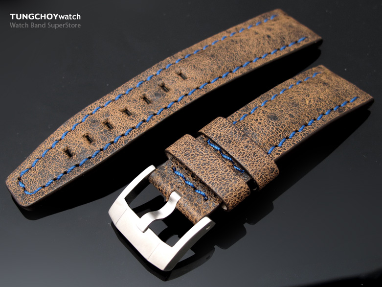 22mm Nasty Brown Calf Pilot Watch Strap in Breitling Style