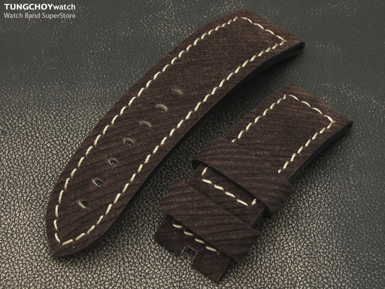 24mm Rustic Brown Twill Villus on Calf Watch Band Watch Strap for Pin-Buckle Use
