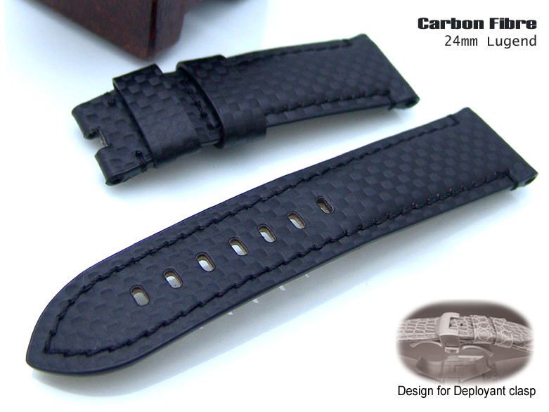 24mm Carbon Fiber Black with Black Stitching Depolyment Watch Band