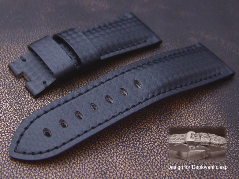 Carbon Fibre in Black with same color Hand Stitch *24mm for D-Buckle Type 44mm PANERAI for D-Buckle Use