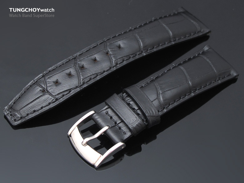 22mm CrocoCalf (Croco Grain) Black Leather Watch Strap Semi Square Tail