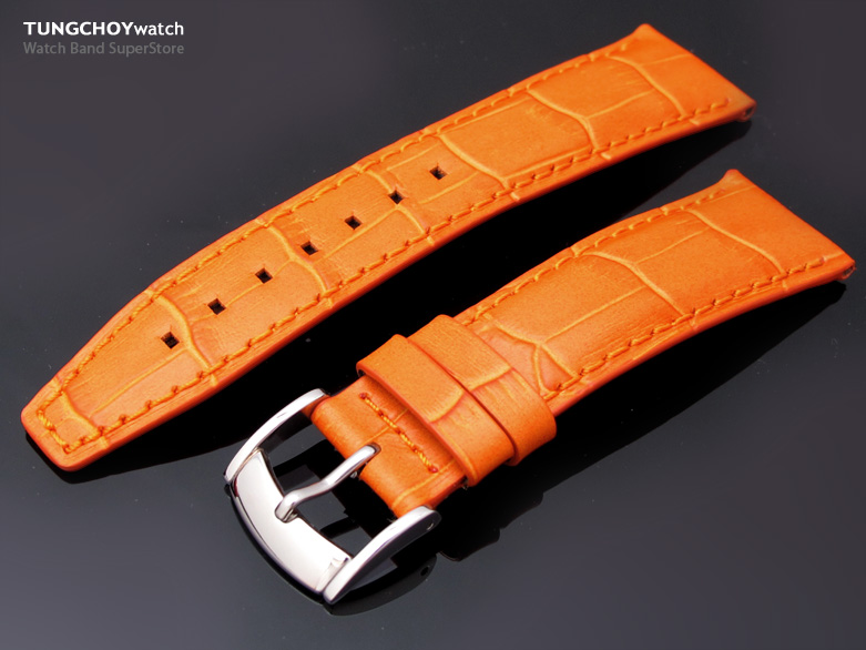 22mm CrocoCalf (Croco Grain) Orange Watch Strap Semi Square Tail
