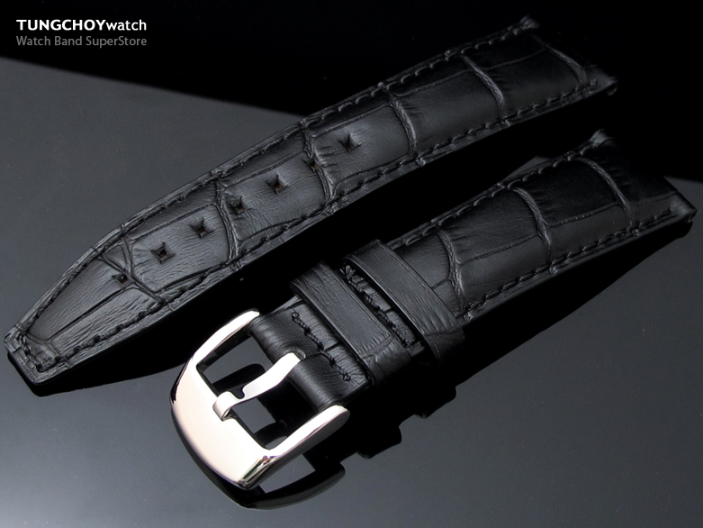 20mm CrocoCalf (Croco Grain) Black Leather Watch Strap Semi Square Tail