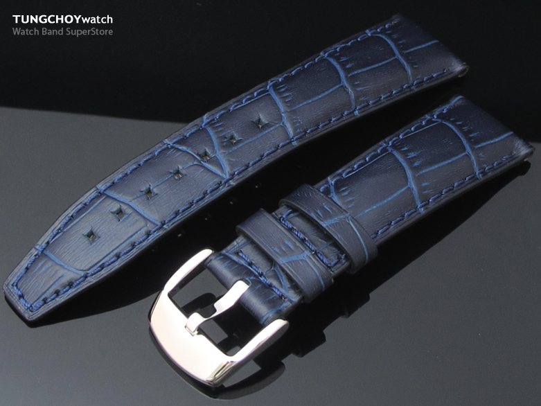 20mm, 22mm CrocoCalf (Croco Grain) Ocean Blue Watch Strap Semi Square Tail