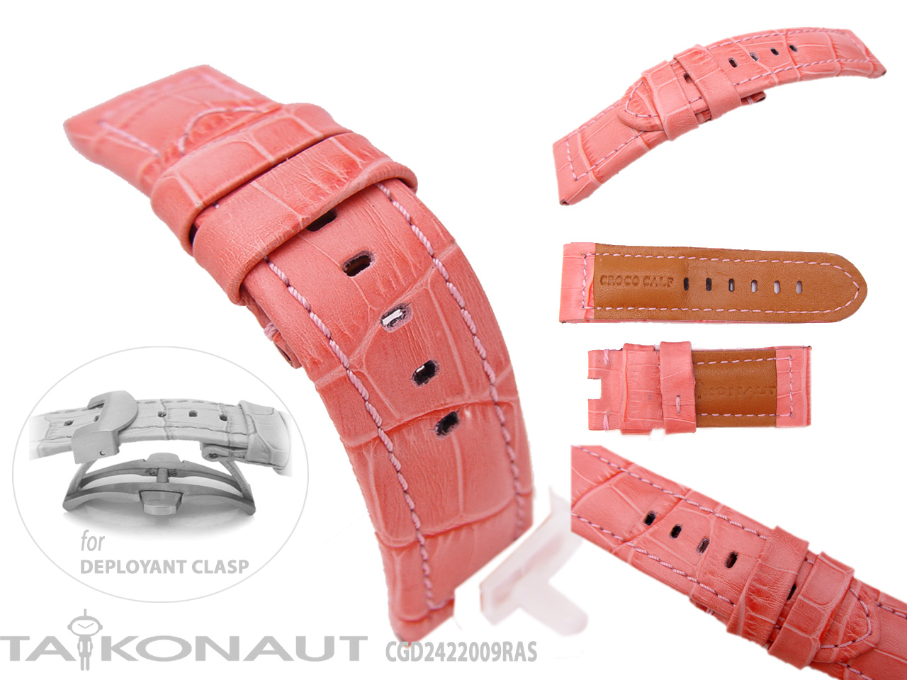 CrocoCalf (Croco Grain) in Pink 24mm Deplyant Strap Extra Short