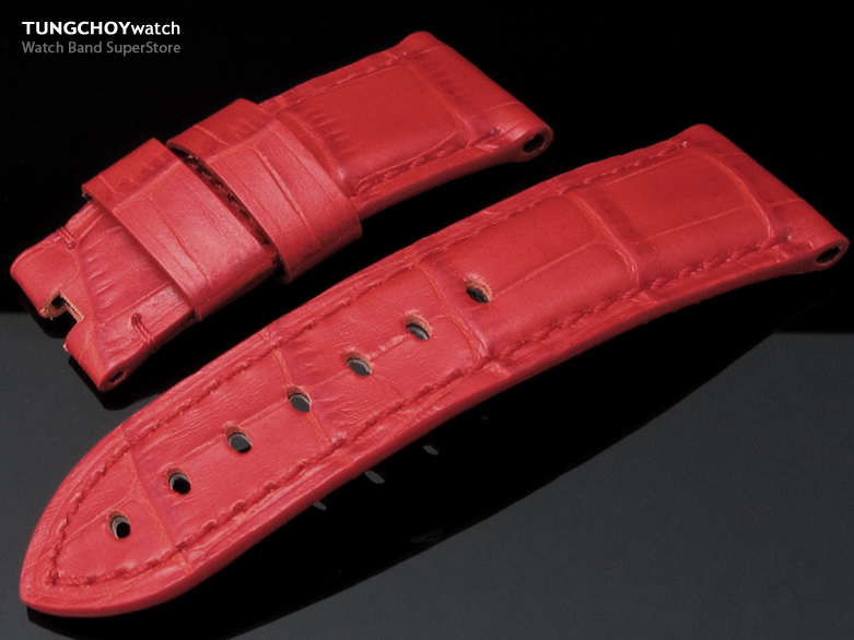 24mm RED CrocoCalf Watch Strap for D-Buckle type PANERAI 44mm, Extra Short