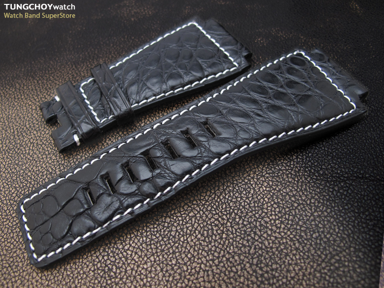 Bell & Ross BR01 Type Genuine Louisiana Alligator Head 24mm Black Watch Strap