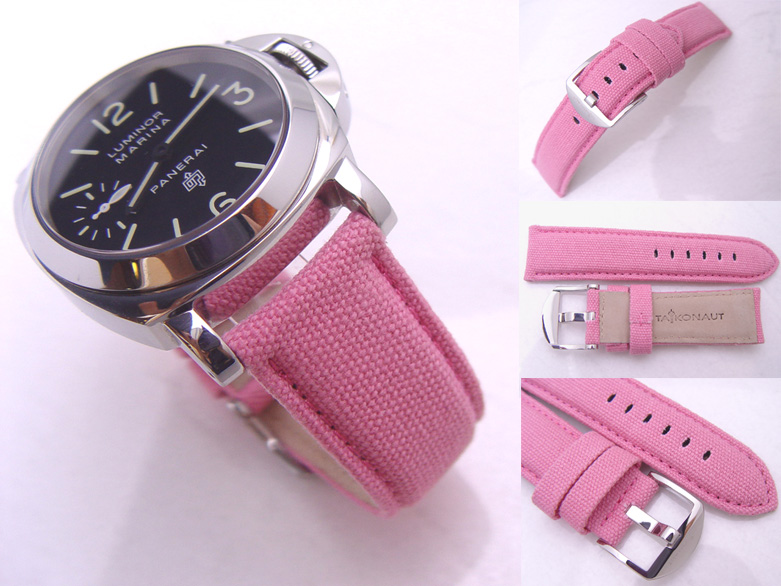 24mm Pink Canvas Watch Band Watch Strap with Screw-in Buckle