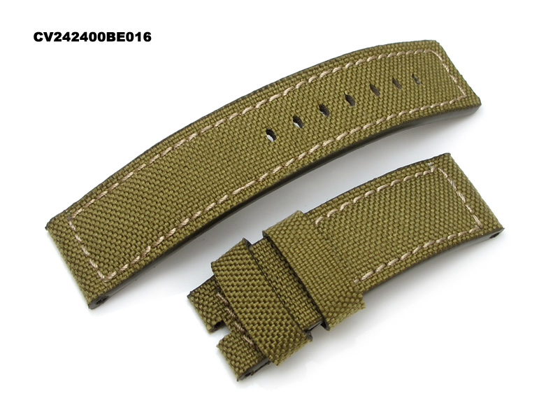 24mm 1000D Cordura Nylon Military Green Color Watch Strap, Beige Stitching