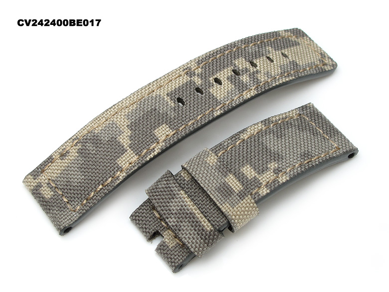 24mm 1000D Cordura Nylon Military Digital Camo Watch Strap, Beige Stitching