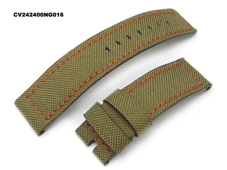 24mm 1000D Cordura Nylon Military Green Color Watch Strap, Orange Stitching