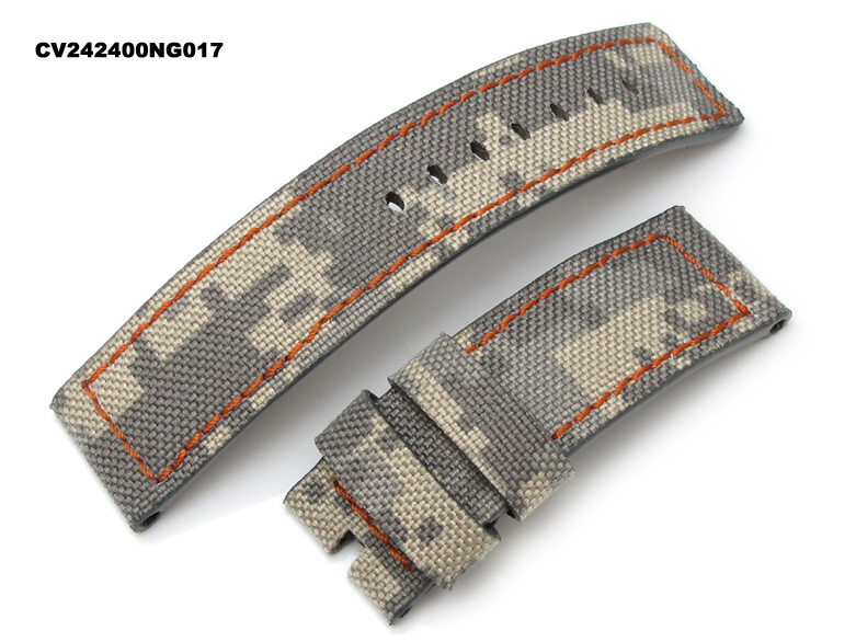24mm 1000D Cordura Nylon Military Digital Camo Watch Strap, Orange Stitching