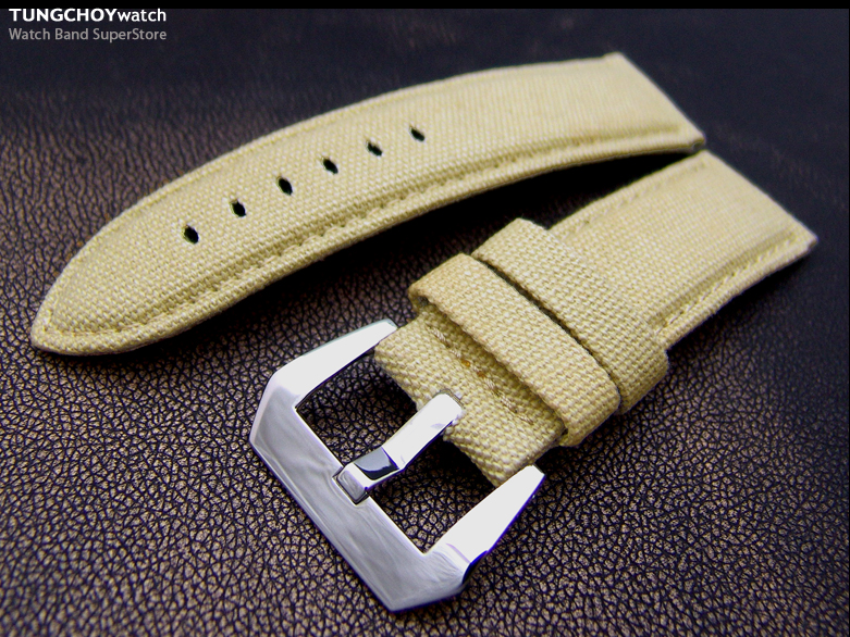 24mm Light Khaki Canvas Watch Band Watch Strap with Screw-in Buckle
