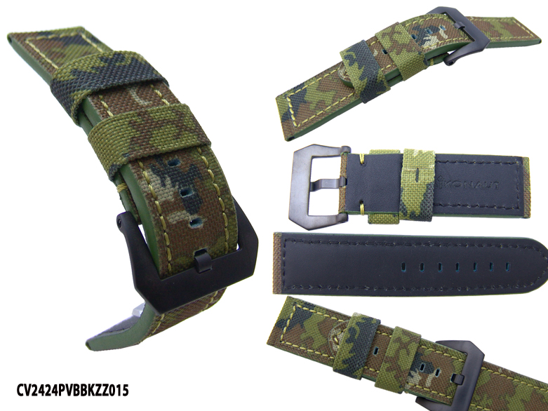 (CV2424PVBBKZZ015) Canvas 24mm Military Erdl Green Camouflage with Screw-in PVD Black Buckle