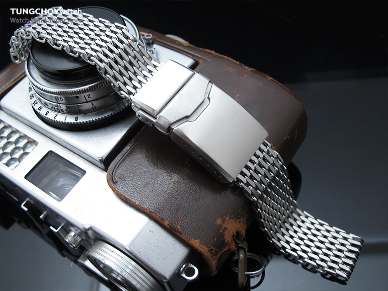 17mm, 18mm Ploprof 316 Reform Stainless Steel "SHARK" Mesh Watch Band, Button Chamfer Clasp, B