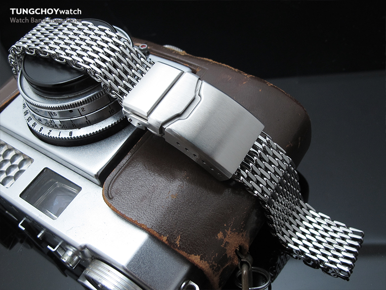 17mm, 18mm Ploprof 316 Reform Stainless Steel "SHARK" Mesh Watch Band, Button Chamfer Clasp, P