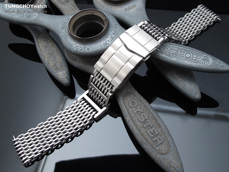 19mm or 20mm Flexi Ploprof 316 Reform "SHARK" Mesh Band, 316L Stainless Steel, Submariner Diver Clasp, B