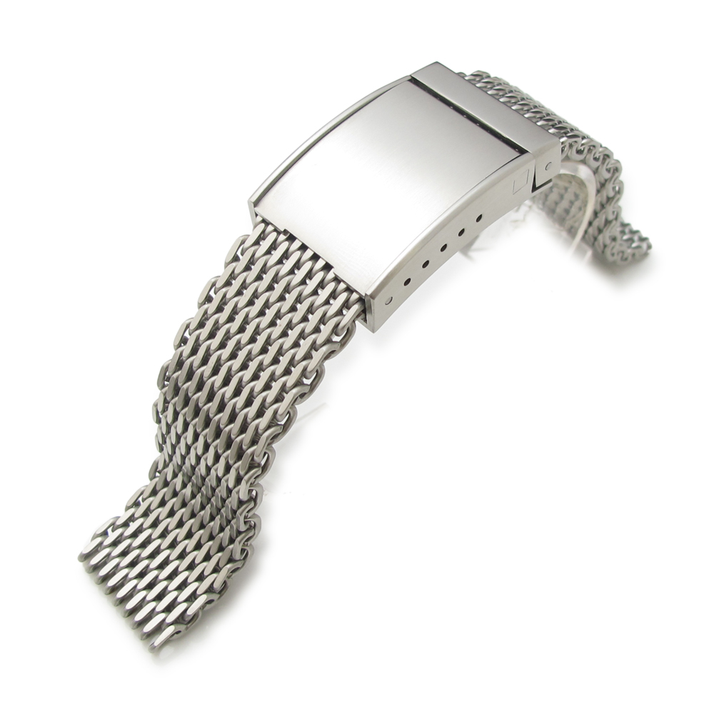21mm, 22mm Ploprof 316 Reform Stainless Steel "SHARK" Mesh Watch Band Solid Seatbelt Strap, Brushed Version