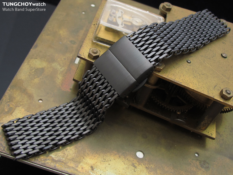 20mm Ploprof 316 Reform Stainless Steel "SHARK" Mesh Watch Band Deployant Strap BK