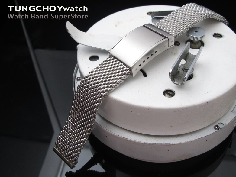 20mm Brushed 316L Stainless Steel Heavy Mesh Watch Bracelet, Solid End Lug
