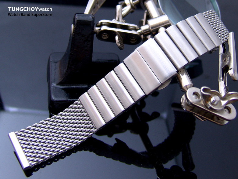 24mm Solid Link Mesh Watch Band Milanese Diver Watch Bracelet Deployant Clasp