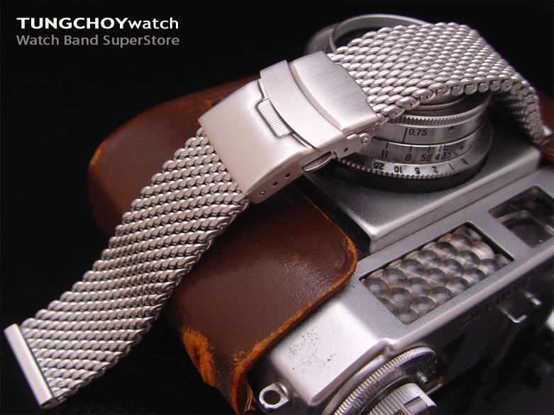 20mm 316L Stainless Steel Mesh Watch Bracelet, Solid End Lug and diver clasp, AA,AB or BB