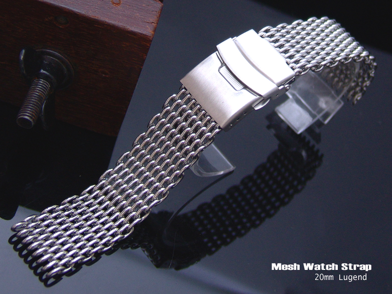 20mm Polished "SHARK" Mesh Watch Band Milanese Band Diver Watch Bracelet