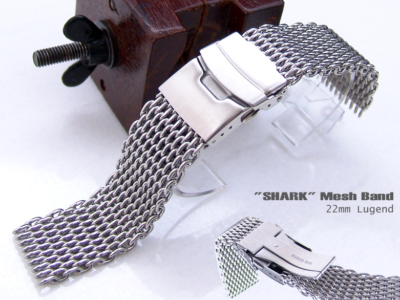 22mm Polished "SHARK" Mesh Watch Band Milanese Band Diver Watch Bracelet X Short