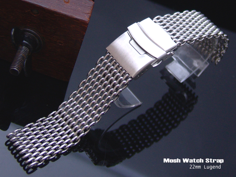 22mm Polished "SHARK" Mesh Watch Band Milanese Band Diver Watch Bracelet P