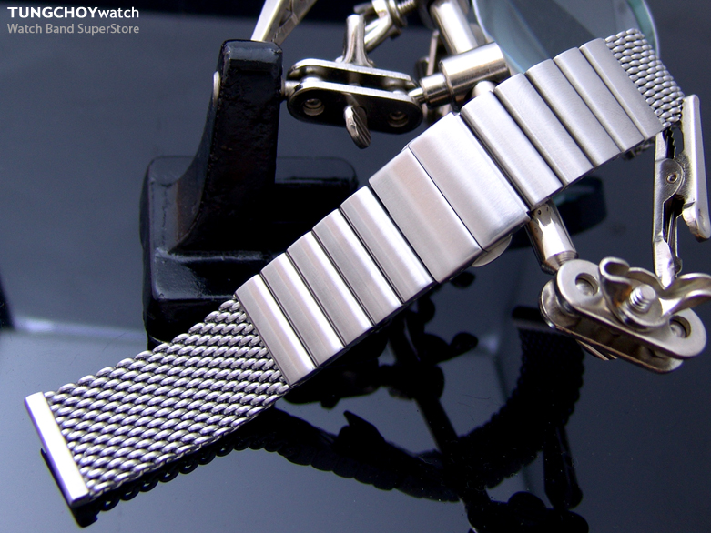 22mm Solid Link Mesh Watch Band Milanese Diver Watch Bracelet Deployant Clasp
