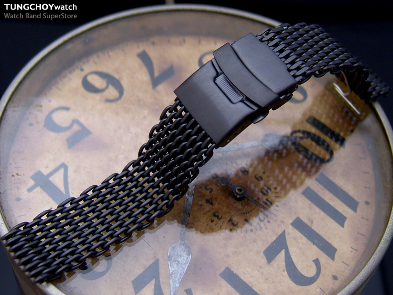 20mm Retro Ploprof "SHARK" Mesh Watch Band Milanese Divers Bracelet PVD Black