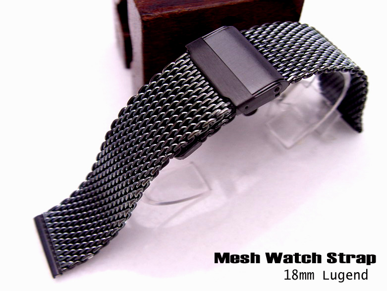 18mm Double Interlock Mesh Watch Band Milanese Band Classic Watch Bracelet PVD Black