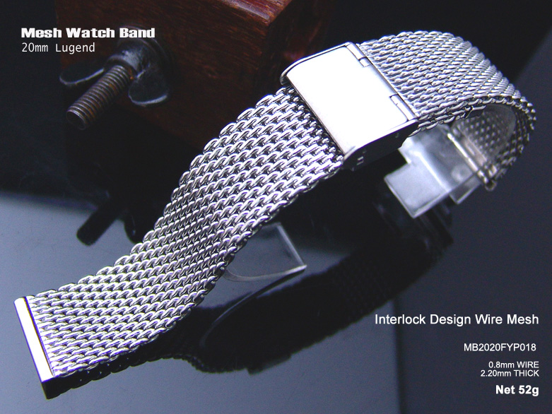 (MB2020FYP018) 20/20mm Stainless Steel Interlock Design Wire Mesh Watch Band, Strap