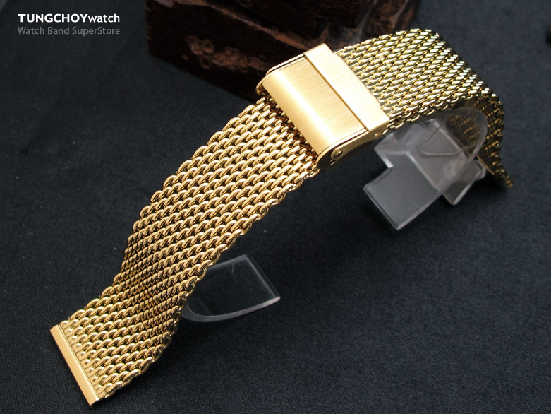 22mm Double Interlock Mesh Watch Band Milanese Band Classic Watch Bracelet Gold Plated