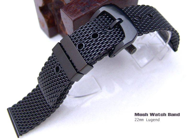22mm Solid Buckle Irresistible Mesh Watch Band Milanese Bracelet PVD Black