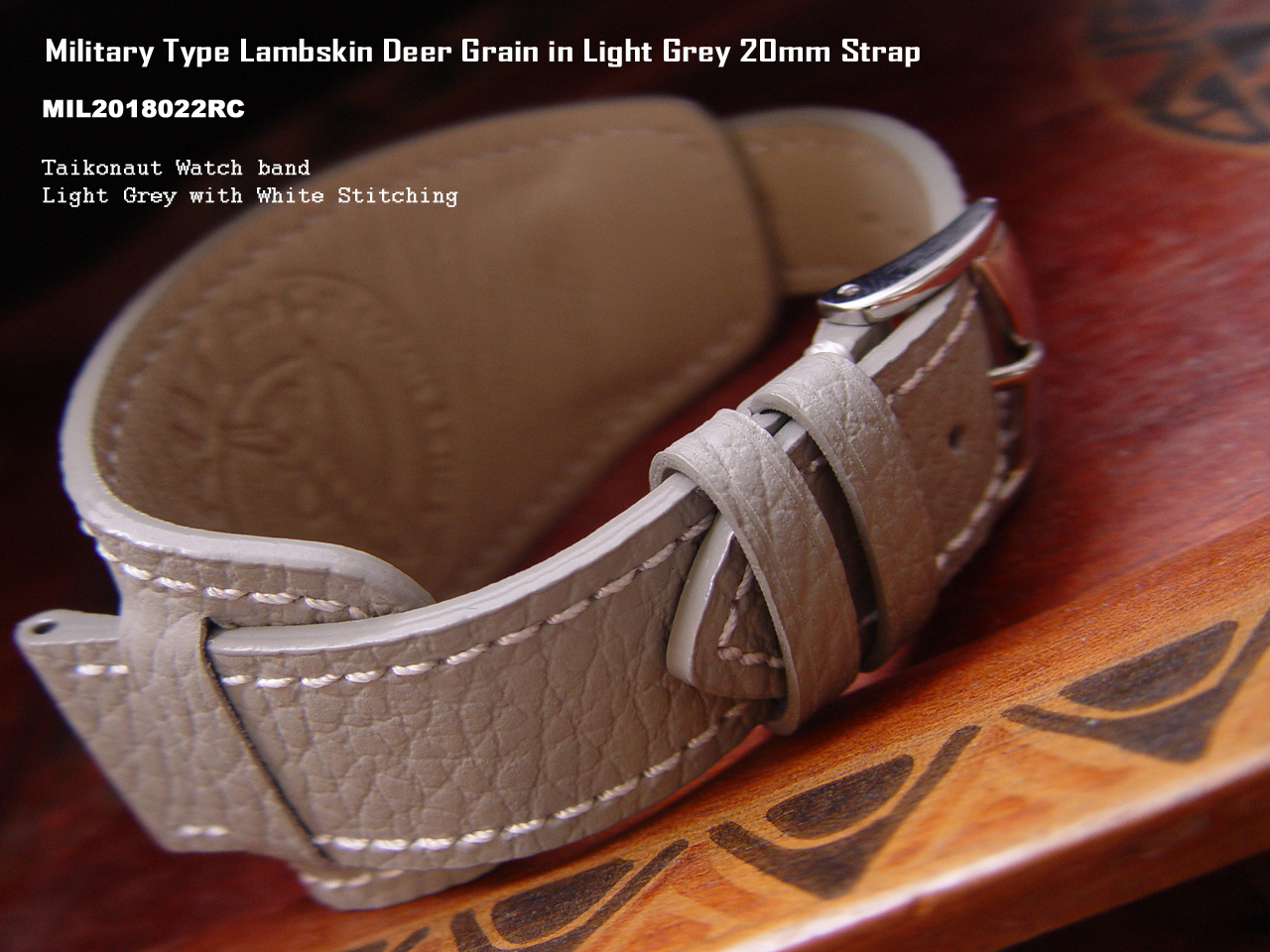 Military Type Lambskin Deer Grain in Light Grey 20mm Strap