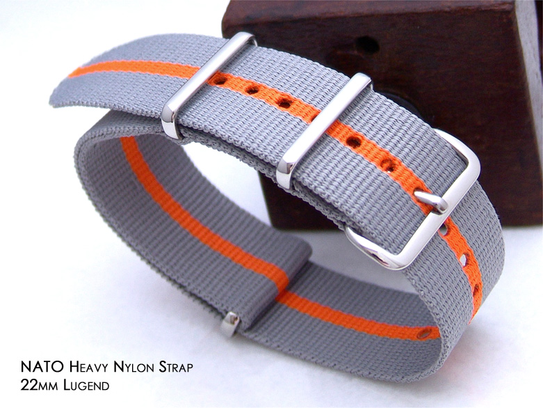 Nato 22mm James Bond Grey-Orange Watch Band Polished Buckle