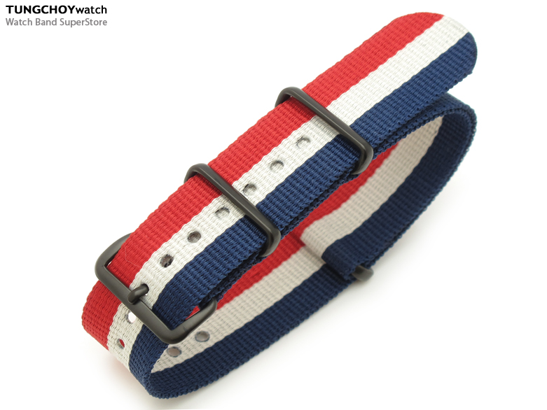 22mm NATO FRENCH Flag Nylon Watch Strap PVD Black (France, Luxembourg, Netherlands, Russia, Iceland, Czech Republic)