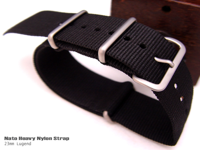 23mm NATO MILITARY NYLON Black BRUSHED BUCKLE WATCH BAND STRAP