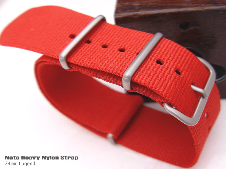 24mm NATO MILITARY NYLON RED BRUSHED BUCKLE WATCH BAND STRAP